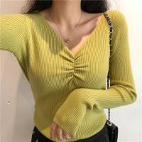 2025 suéter Sexy con cuello en V para mujer, Jersey de punto de otoño, Jersey elegante suave coreano ajustado de manga larga para mujer, Top básico nuevo de invierno - details 9