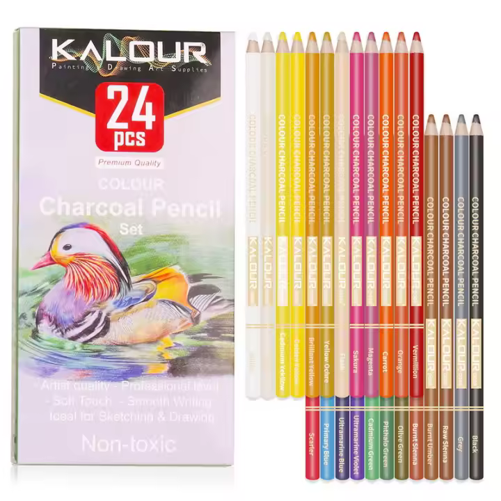 Juego de bocetos de dibujo para estudiantes, lápices de colores Macaron, suministros de arte profesional para artistas, 24 colores - 1