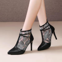 Elegantes Botas de Talón Alto Punta Afilada, Malla Transpirable, Tacón Negro, Primavera-Verano 2025 - details 2