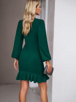 Vestido corto elegante para mujer, prenda informal con volantes, manga abullonada, color negro, sencillo e Irregular, novedad de otoño, 2023 - details 18