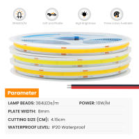 Cinta Flexible de Luz LED COB de Alta Densidad 384Leds/M Ancho 8MM XUNATA DC 12V 24V 3000K 4000K 6000K Blanco para Decoración de Habitación - details 2