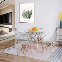 EGOONM-mesa de comedor redonda de vidrio transparente, patas de madera templadas modernas para cocina, comedor, mesa de centro, apartamento, restaurante - details 3