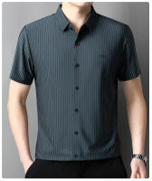 25 Nuevo verano Anti arrugas Casual Polo Business Camisa de manga corta a rayas verticales para hombres - details 19