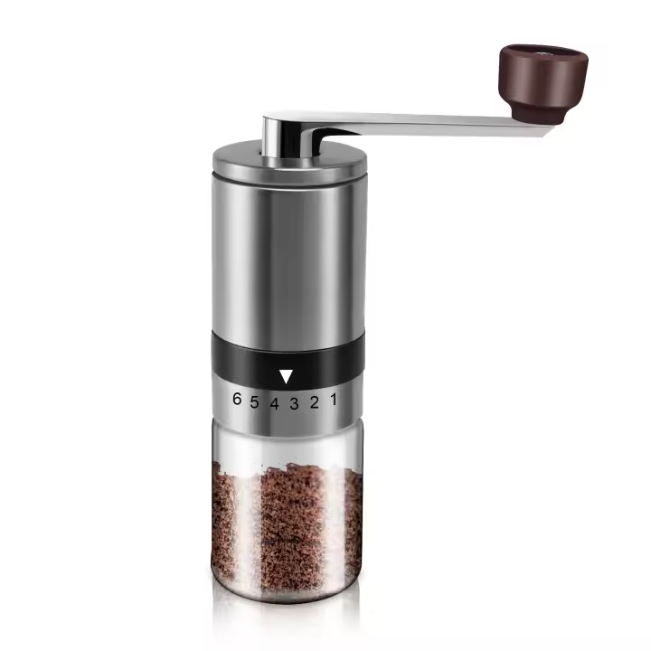 Molinillo de café Manual, molino de café Manual con rebabas de cerámica, 6 ajustes ajustables, manivela portátil (recta) - 1