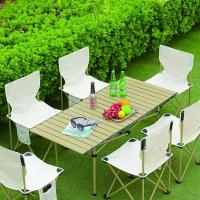 Mesa Plegable para Acampar al Aire Libre con Laterales Plegables con Acabado de vetas de Madera, 3 Alturas Ajustables, Ideal para Interiores, Patios, Barbacoas, Patios, Playas - details 1