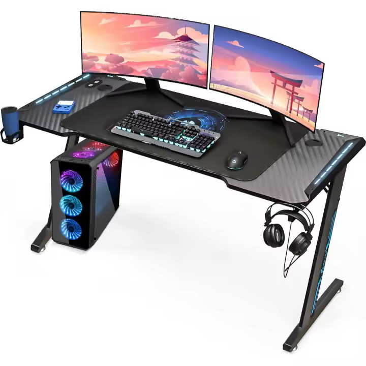 Escritorio Gaming - Mesa Gaming de 140 x 60 cm con gestión de Cables y Alfombrilla de ratón XL - Fácil de Montar - Escritorio Gamer de Metal y Madera para Ordenador - GARANTÍA DE 20 AÑOS - 1