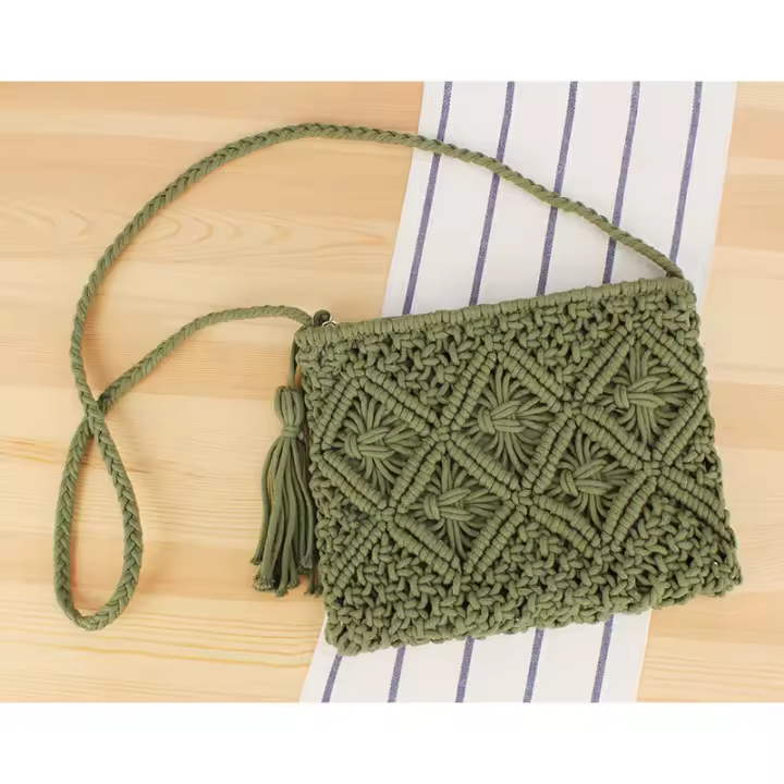 Bolso simple tejido a mano con flecos bolso retro tejido a mano bolso de playa de viaje de vacaciones de verano - 1