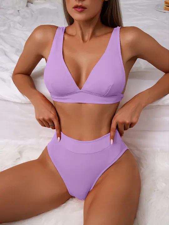 Bikini monocromático para mujer, conjunto de bikini sexy push-pull, traje de baño brasileño, ropa de playa de verano - 1