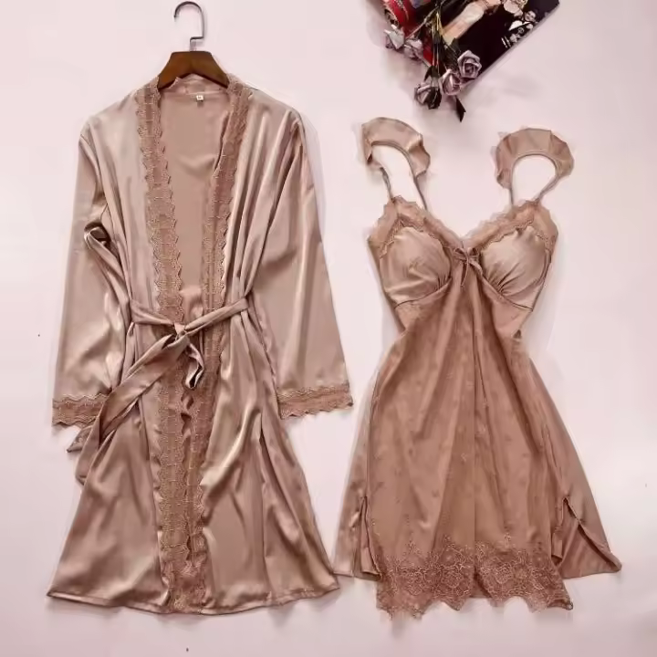 Conjunto de Kimono de Satén para Mujer Ouwu Ropa Interior Casual con Estampado - 1