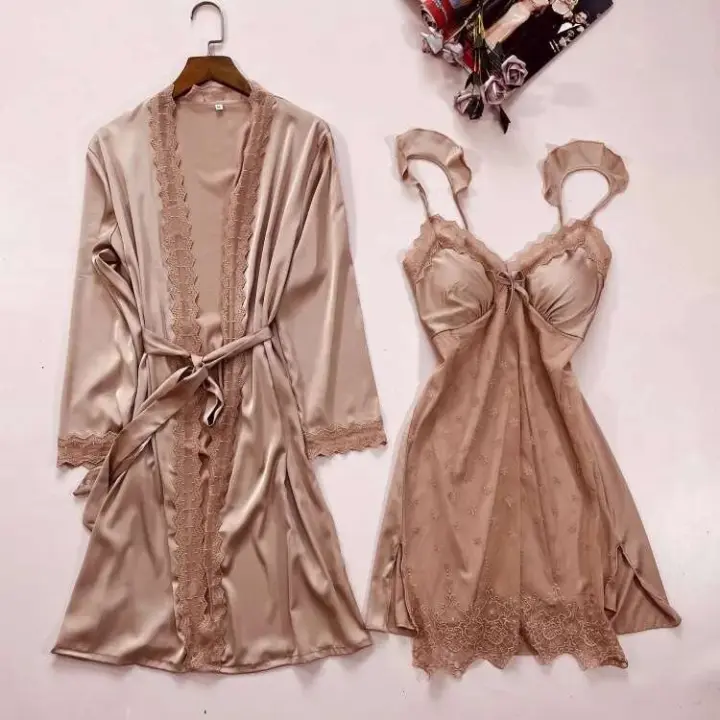Conjunto de Kimono de Satén para Mujer Ouwu Ropa Interior Casual con Estampado - 1