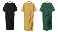 Vestido largo informal por debajo de la rodilla para mujer, vestido holgado de Color sólido con cintura doblada y manga corta con cuello redondo, moda sencilla, verano 2024 - details 4