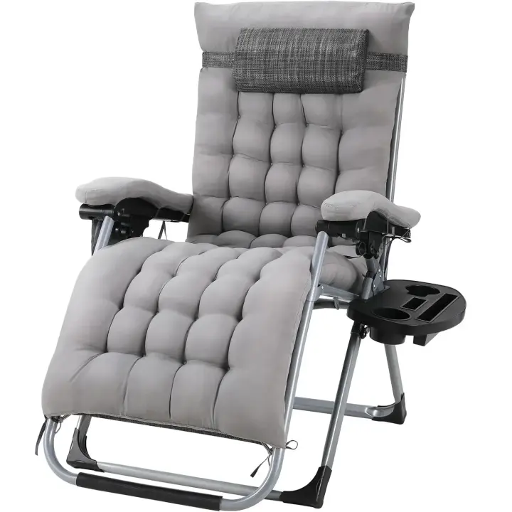 Sillón, sillón de exterior de 5 posiciones, chaise plegable con colchón, cuna plegable para acampar, sillones resistentes al aire libre - 1