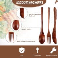 Juego de cubiertos de madera, cuchara, tenedor, cuchillo, vajilla de cocina, 24 piezas - details 1
