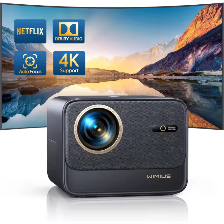 Proyector inteligente de 33000 lúmenes 4K con enfoque automático/trapezoidal, proyector portátil 1080P Full HD Nativo Cine en casa/exterior WiFi6 Bluetooth5.2 para móvil/PS5 - 1