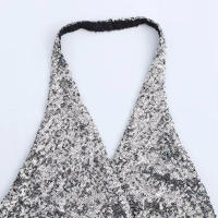 TRAFZA-Tops plateados sin mangas con cuello en V para mujer, camisetas sin mangas con decoración de lentejuelas y Espalda descubierta, Top corto de verano para mujer - details 6
