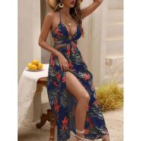 2025 Nuevos vestidos de mujer, estampados, sin espalda, con lazo, falda con abertura - details 34