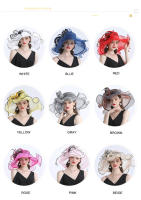 Sombreros Fedora de ala grande para mujer, sombreros de Organza blancos para el sol, flor para mujer, fiesta de boda, sombreros de Iglesia anchos - details 0