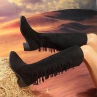Botas largas con borlas para mujer, zapatos de tacón bajo, a la moda, otoño - details 4