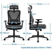 Silla de Oficina Ergonómica Sillon de Escritorio con Resalto Ajustable entre 90° y 130° - details 2