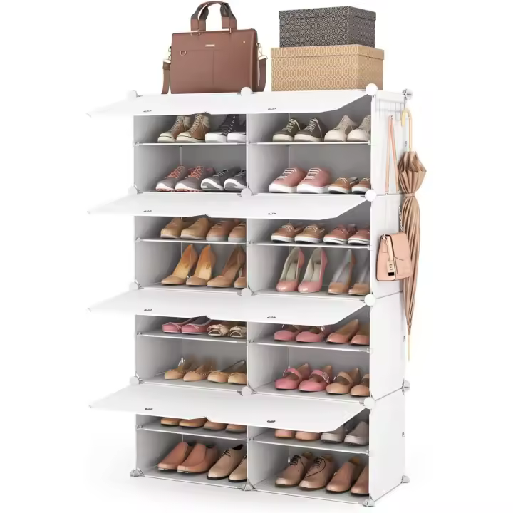 8 Niveles, 32 Pares de Zapateros, Organizador Portátil, Zapatero Que Ahorra Espacio, para Armario, Entrada, Dormitorio, Pasillo (Blanco, 2 x 8) - 1