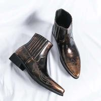 Zapatos de tacón alto puntiagudos informales Chelsea para hombre, vestido, botines de cuero, para hombre - details 2