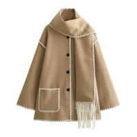 Chaqueta elegante suelta de media temporada para mujer, cuello con bufanda en zigzag, ropa de moda, otoño e invierno, 2024 - details 13