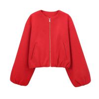 BUNO-Chaquetas Bomber rojas con cremallera para mujer, chaquetas recortadas suaves, chaqueta deportiva de manga larga para mujer, novedad en prendas de vestir exteriores 2025 - details 12