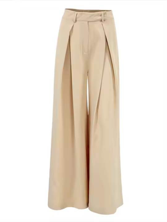 Pantalones largos cómodos nuevos elegantes y elegantes de cintura alta para primavera y otoño de pierna ancha de color caqui para mujer - 1
