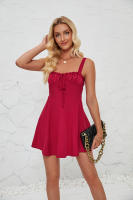 Mini vestido de verano sin tirantes con dobladillo en forma de A de color sólido y falda con tirantes para mujer - details 2