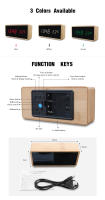 Reloj despertador de madera con luz nocturna, pantalla LED, espejo, reloj Digital de temperatura, reloj electrónico, mesa, Control de sonido, escritorio Digital - details 7