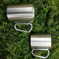 Taza portátil de acero inoxidable para acampar, taza con asa, mosquetón, escalada, mochilero, senderismo, 220Ml - details 4