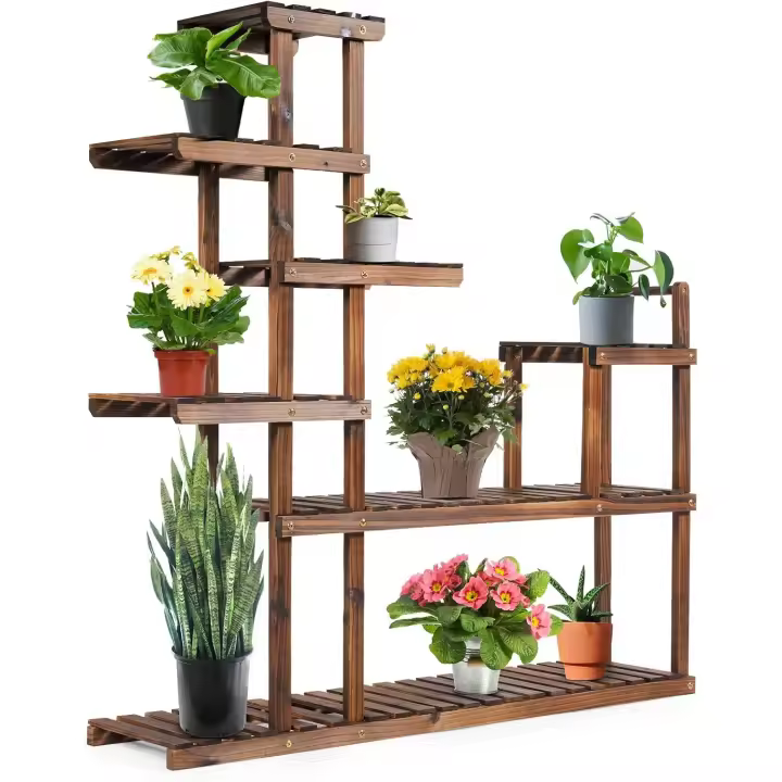 Plantas de Madera de 7 Niveles, Estante para Flores, Estante Escalera Multifuncional para Macetas, para Jardín, Terraza, Balcón, Interior y Exterior, 120 x 25 x 120 CM - 1
