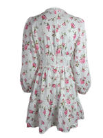 Vestido mini vintage de verano para mujer, de manga larga, con estampado floral, volantes, cuello en V, cintura alta y corte en A. - details 3