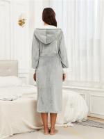 Bata De Baño Para Mujer Con Capucha Colorida Y Larga Cómoda Y Cálida Para Otoño E Invierno Pijama De Casa De Poliéster - details 1