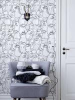 Lindo gato boceto e vinilo papel tapiz Retro pelar y pegar Animal Mural blanco impermeable decoración de pared de habitación de niños - details 0