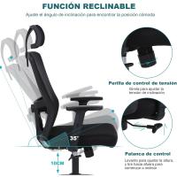 Silla Oficina con Reposacabezas y Reposabrazos Ajustables, Sillas Escritorio con Soporte Lumbar, Silla Ergonómica Escritorio para Despacho - details 6