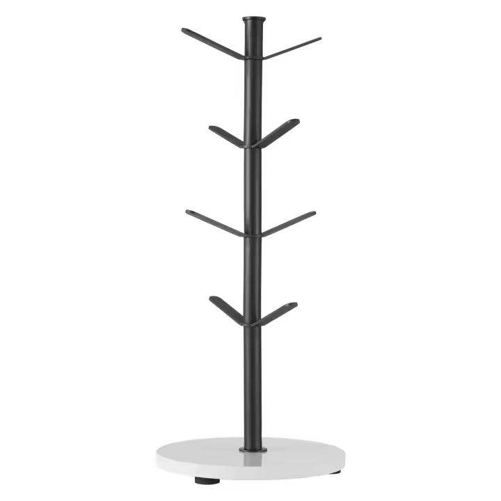 SucceBuy Portavasos Árbol con Base de Mármol, Portavasos de Café con 8 Ganchos para Mostrador, Soporte para Tazas de Acero al Carbono - 1