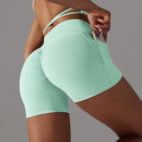 Pantalones cortos deportivos sin costuras cintura en V cintura alta Push Up elástico gimnasio correr Yoga transpirable - details 26