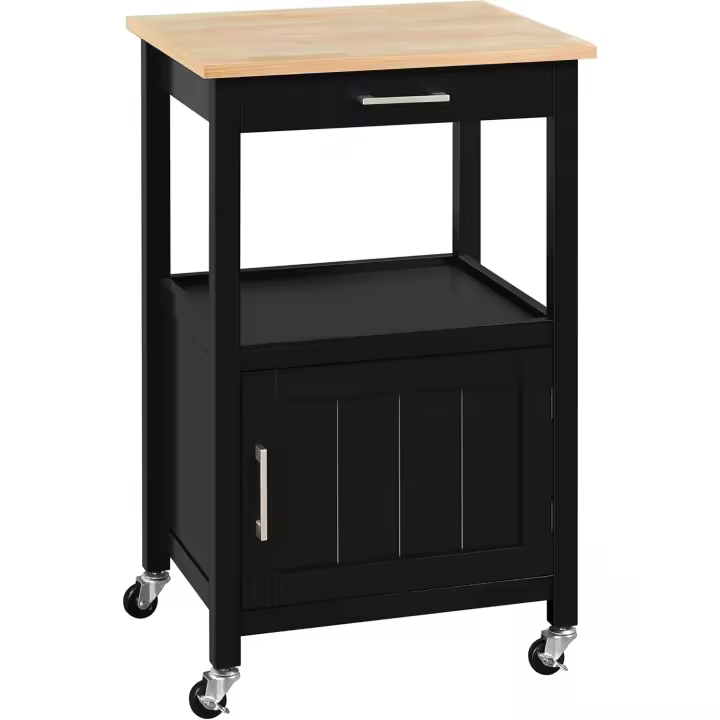 Servicio con Ruedas Carro Auxiliar con Espacio de Almacenamiento Carro Cocina Comedor Hogar Negro - 1
