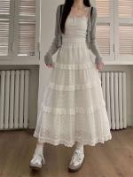 Falda Larga de Pastel Hueco Blanco Cintura Alta MIDI, Borduras con Fragmentos de Ballet, Estilo de Primavera para Damas - details 8