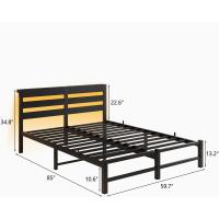 Marco de cama doble con estación de carga y luces LED, plataforma de metal resistente, marco de cama doble de 135 x 190 cm con cabecero de madera con almacenamiento, no necesita - details 35