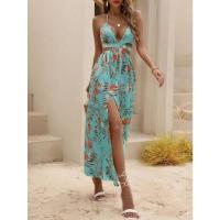 2025 Nuevos vestidos de mujer, estampados, sin espalda, con lazo, falda con abertura - details 8
