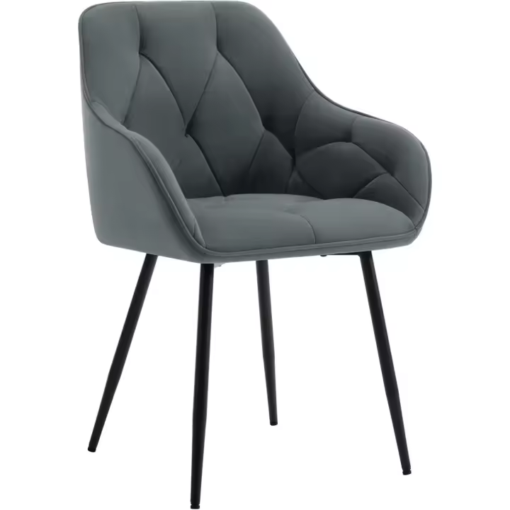 Silla de Comedor Silla de Cocina con Respaldo y Brazos Silla de Salón Moderna con Patas Metálicas Silla Ergonómica para Dormitorio y Oficina, Terciopelo, Gris Oscuro, EZS02dgr-1 - 1