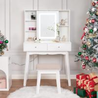 Tocador de Maquillaje con Luz, Brillo Ajustable, Mesa Cosmética con Espejo Deslizante, Tocador Pequeño con Taburete 2 Cajones Blanco EFST15M - details 3