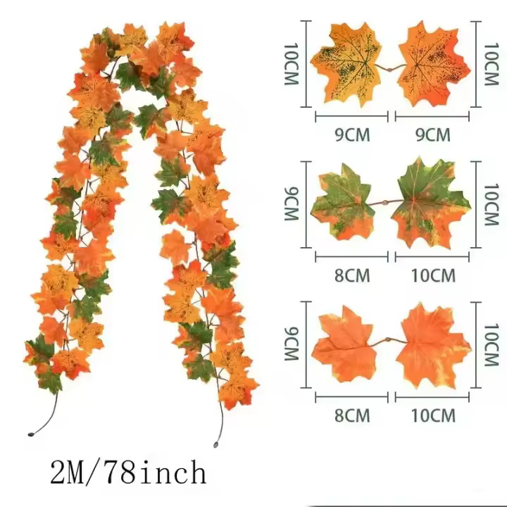 Guirnalda de Hoja de Arce Artificial Planta Falsa de Otoño Decoración de Festivales de Halloween y Gracias Uso Reutilizable Material de Plástico - 1