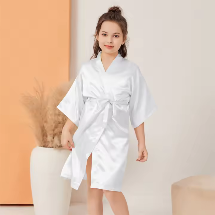 Verano casa simple casual camisón delgada chica V-cuello medio y largo cardigan albornoz pijamas de los niños falda fresca y cómoda - 1