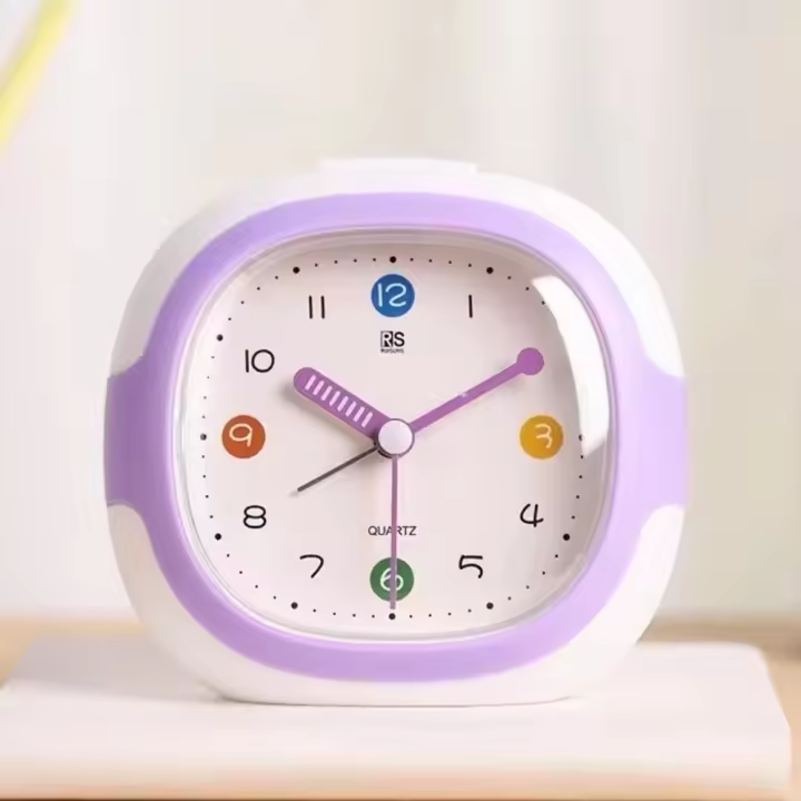 Reloj despertador silencioso de dibujos animados creativo con luz nocturna, relojes de tiempo simples de plástico, reloj de mesa para niños - 1