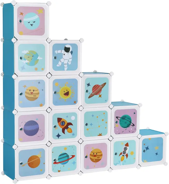 Armario Modular Infantil de 15 Cubos, Organizador Modular para niños, Estantes de Cubo de plástico, con Puertas, para Ropa, Zapatos, Juguetes, 153 x 31 x 153 cm, Azul LPC902Q01 - 1