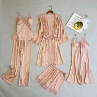 Conjunto de 5 piezas para mujer, vestido de novia de dama de honor, ropa de dormir de satén Ence, ropa de dormir sexy - details 1