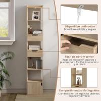 Estantería Alta de 6 Compartimentos 2 Cajones y 1 Armario con Puerta Blanco - details 12